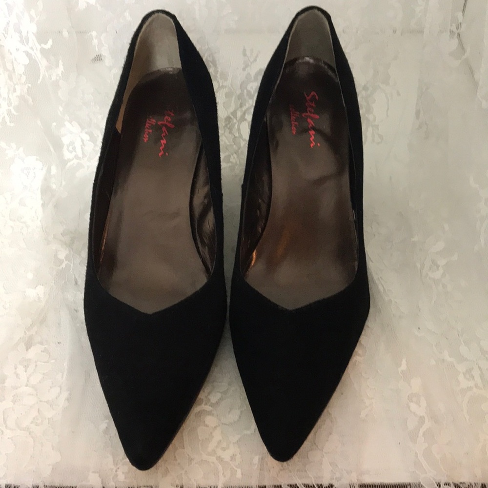 Stefani  Black Suede Leather Shoes Size 7 1/2 M